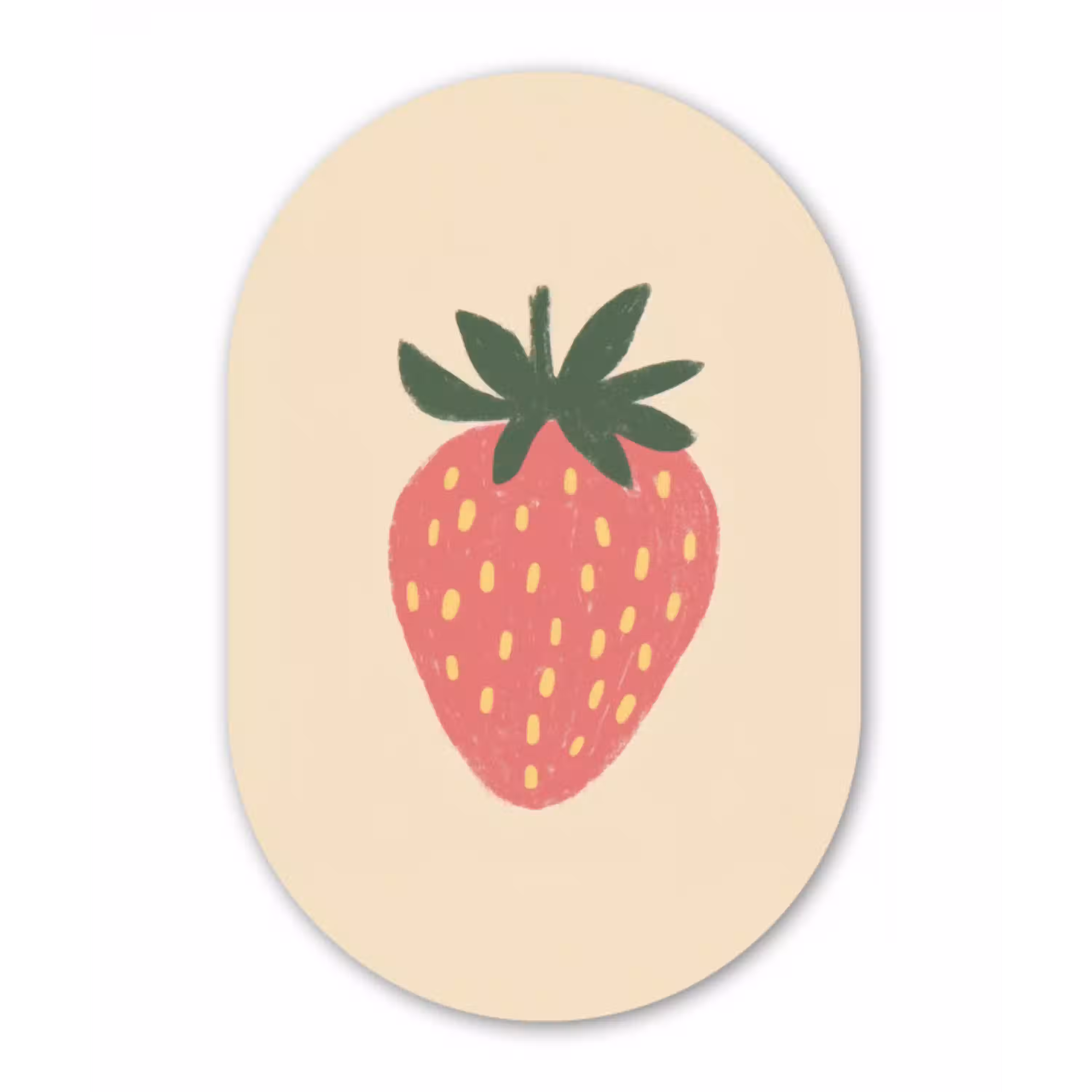 Aardbei - Minimalistisch - Rood - Fruit Wandcirkel Ovaal Glas middel -3d