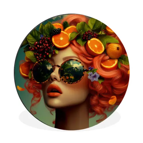 Vrouw - Sinaasappel - Bessen - Oranje Wandcirkel aluminium klein -3d