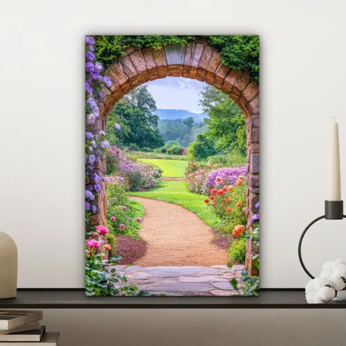 Doorkijk - Poort - Bloemen - Tuin canvas 2cm klein -sfeer6