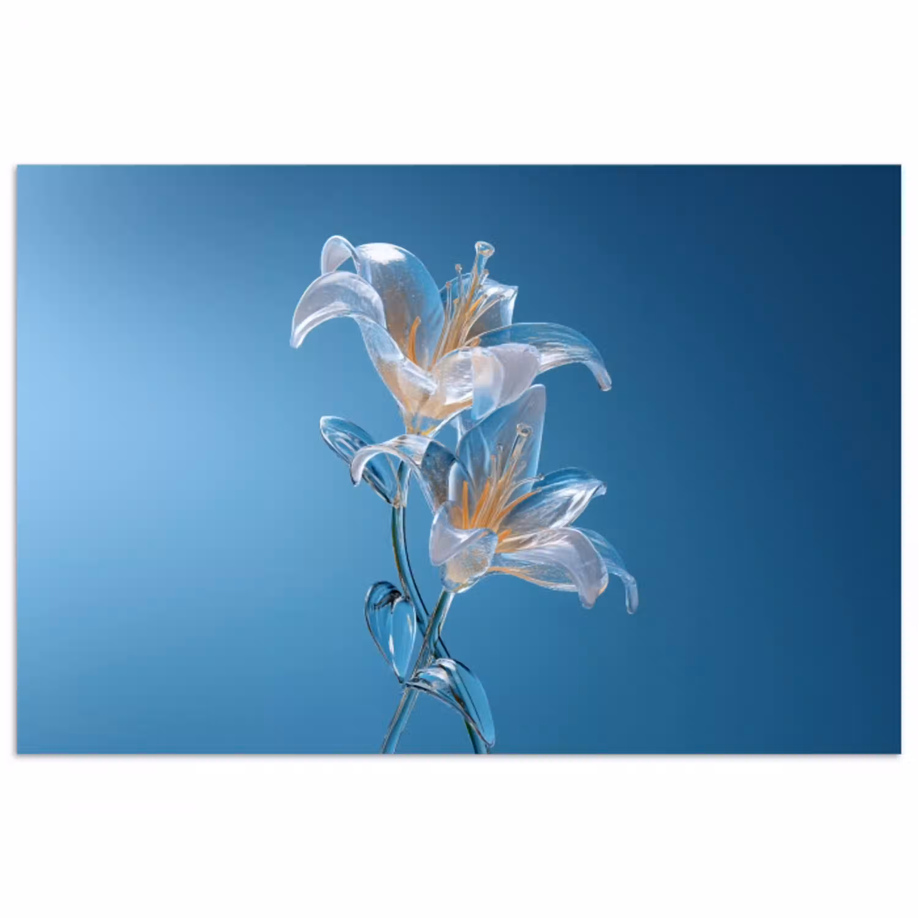 Lelies - Blauw - Glazen poster papier klein -3d