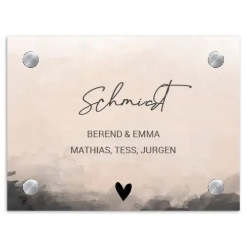 Aquarel - Beige - Sierlijk Naambord Rechthoek middel -3d