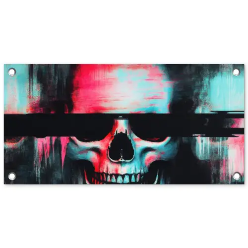 Schedels - Glitch - Cyberpunk tuinposter los doek klein -3d