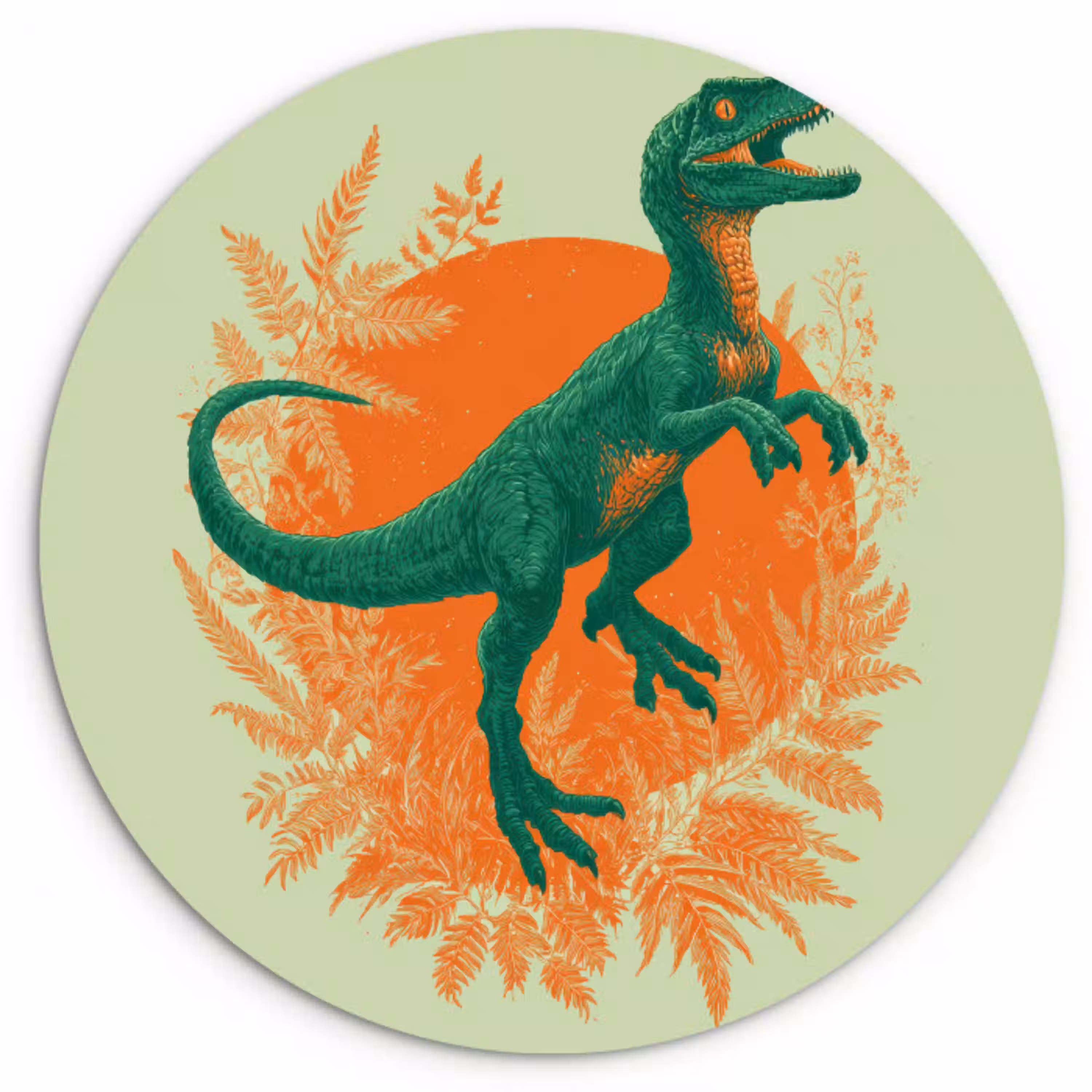 Dinosaurus - Groen - Planten - Cirkel Wandcirkel kunststof plaat 5mm dik klein -3d