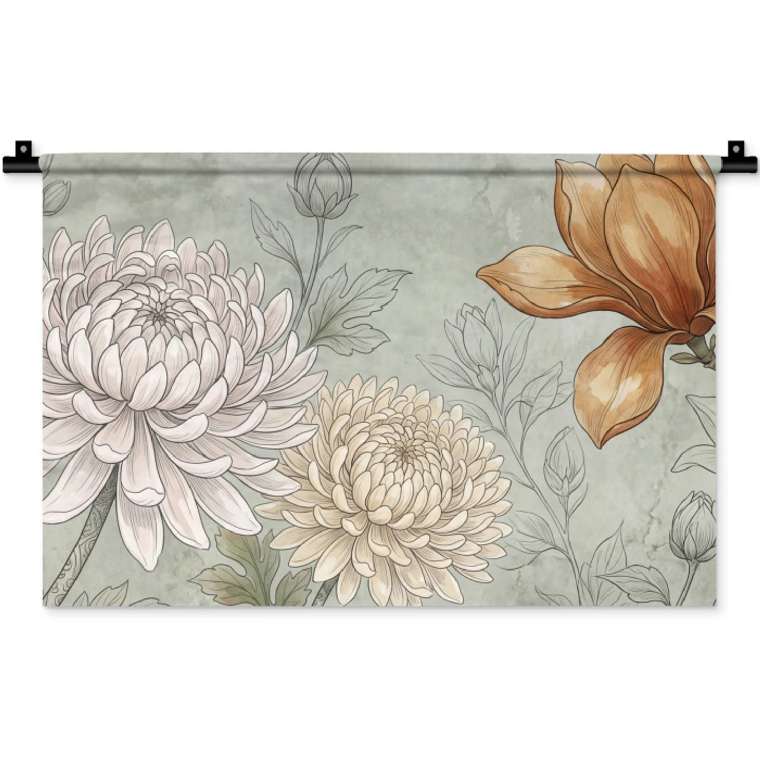 Illustratie - Bloemen - Groen Wandkleed katoen klein -zz3d