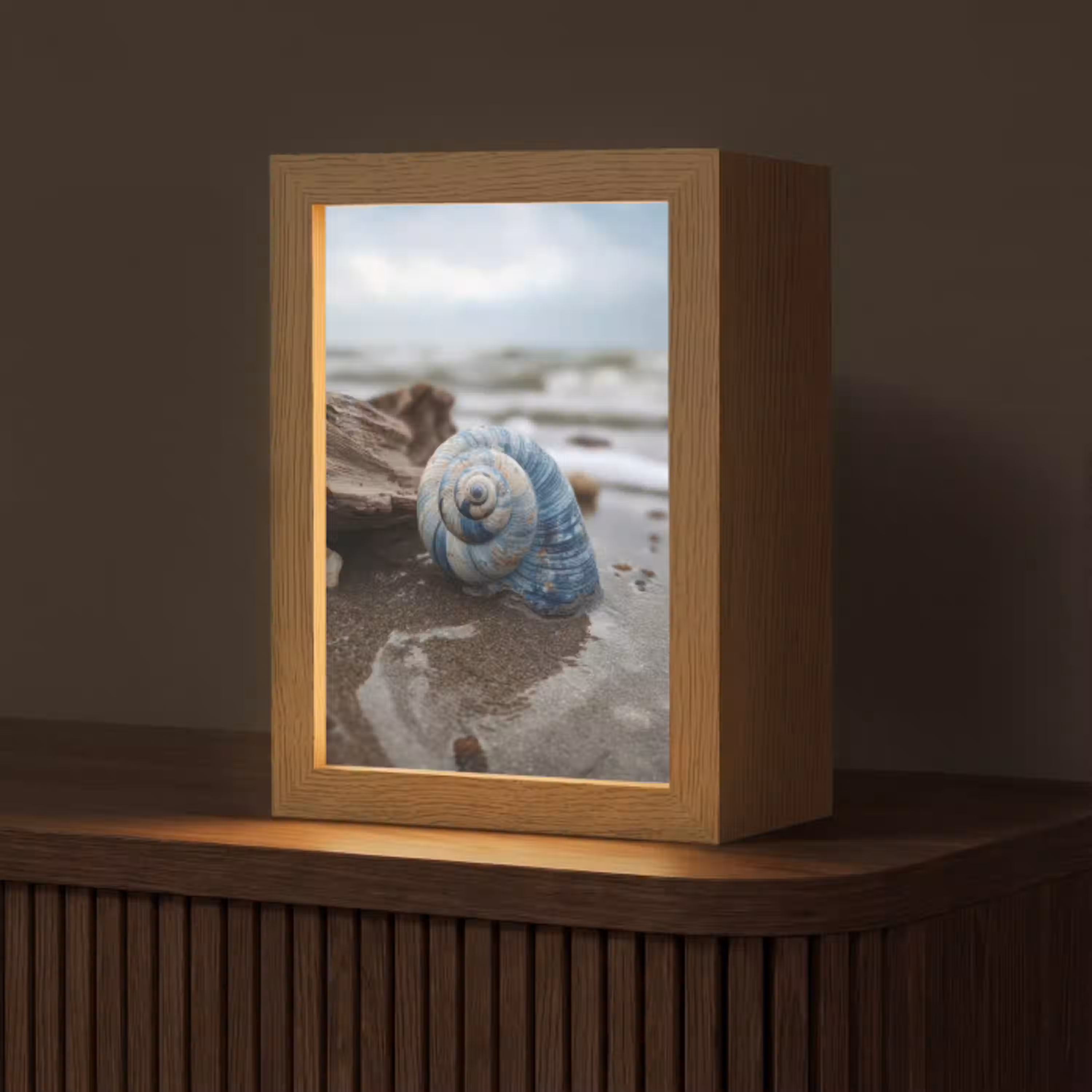 Schelp - Strand - Blauw - Zee Light Box met kabel (Tafellamp) klein -z3d_website