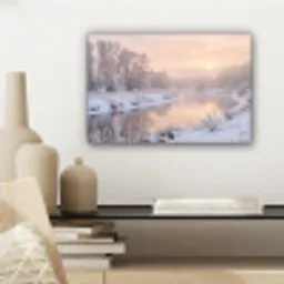 Rivier - Winter - Landschap - Sneeuw - Zonsopgang canvas 2cm klein -sfeer6