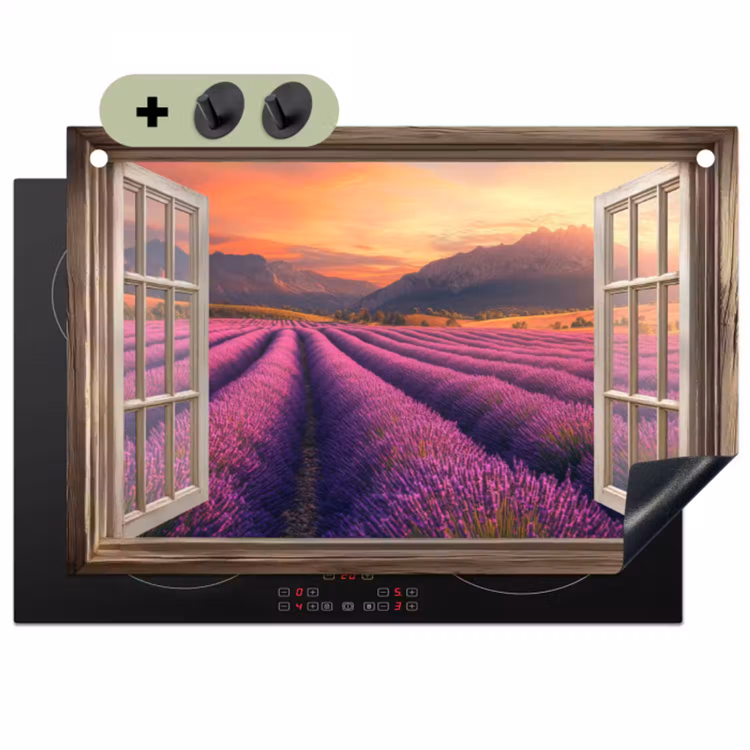 Inductie beschermer en spatscherm (2in1) - Doorkijk - Lavendel - Landschap - Bloemen - Paars