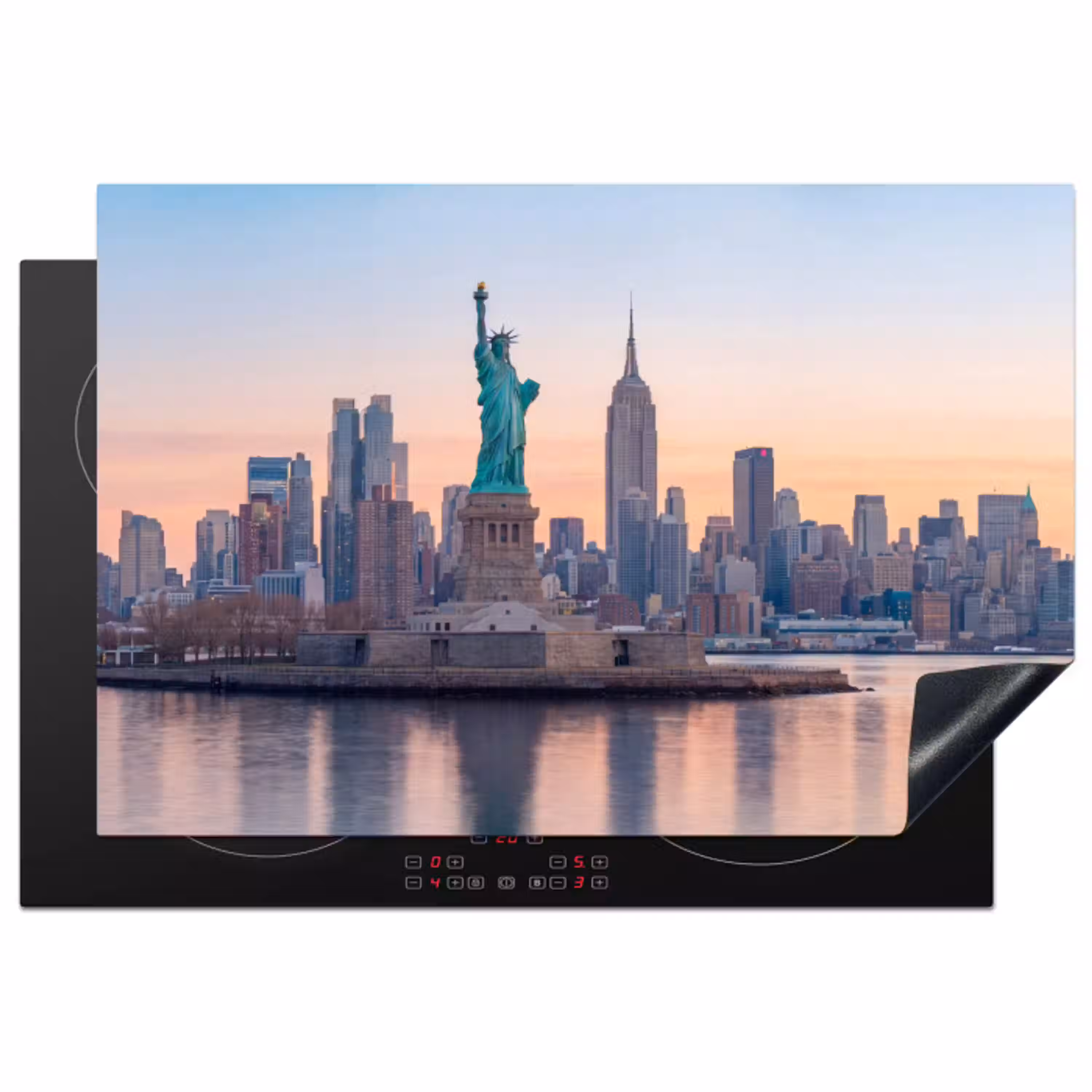 Vrijheidsbeeld - New York - Zonsopgang - Stad - Architectuur Inductie beschermer vinyl 3mm klein -3d