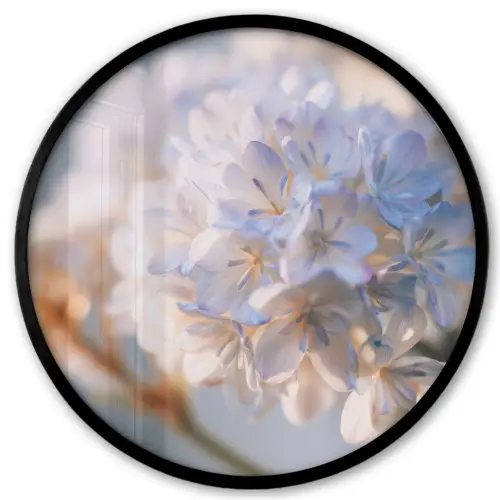 Bloemen - Lichtblauw - Wazig - Trosje Fotolijst rond zonder passe partout klein -3d