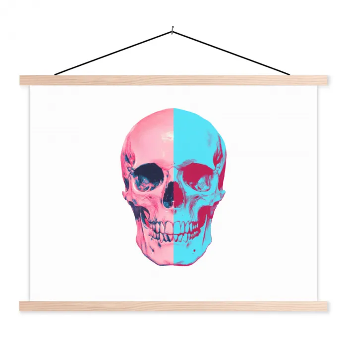 Schedel - Grafisch - Roze - Verdeeld textielposter latten blank klein -3d