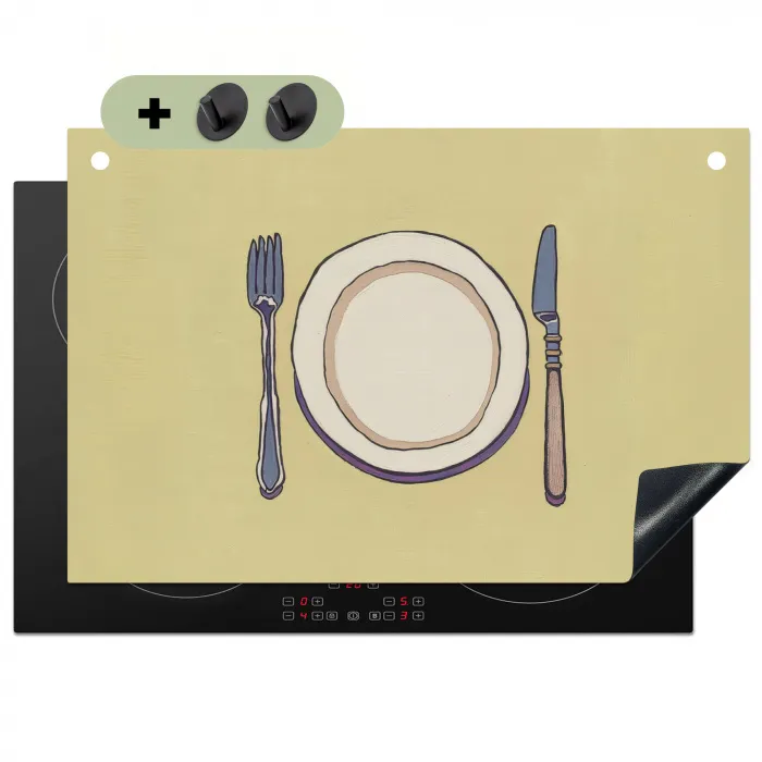 Illustratie - Bord - Bestek - Beige Inductie beschemer met haakjes klein -3d