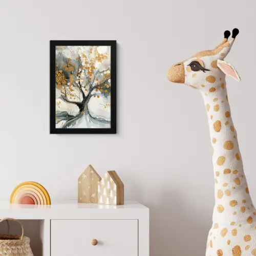 Boom - Modern - Abstract - Goud - Zwart - Wit fotolijst zwart zonder passe partout klein -usfeer4_kinderkamer