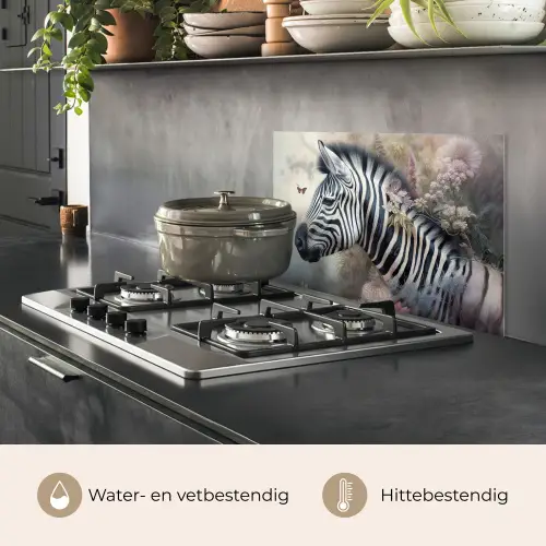 Zebra - Wilde dieren - Vlinder - Bloemen keuken achterwand spatscherm klein -usp_NL