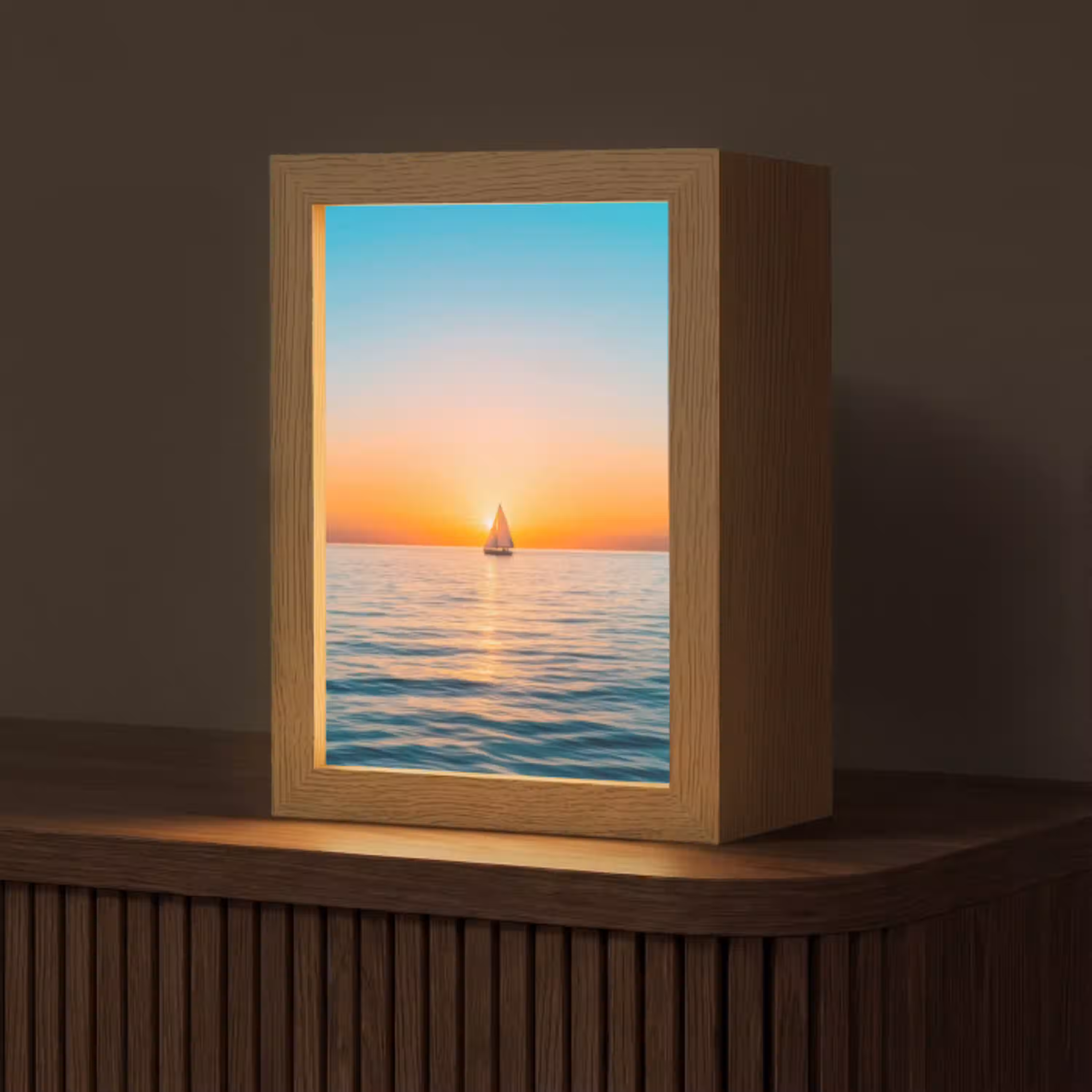 Zee - Zeilboot - Zonsondergang Light Box met kabel (Tafellamp) klein -z3d_website