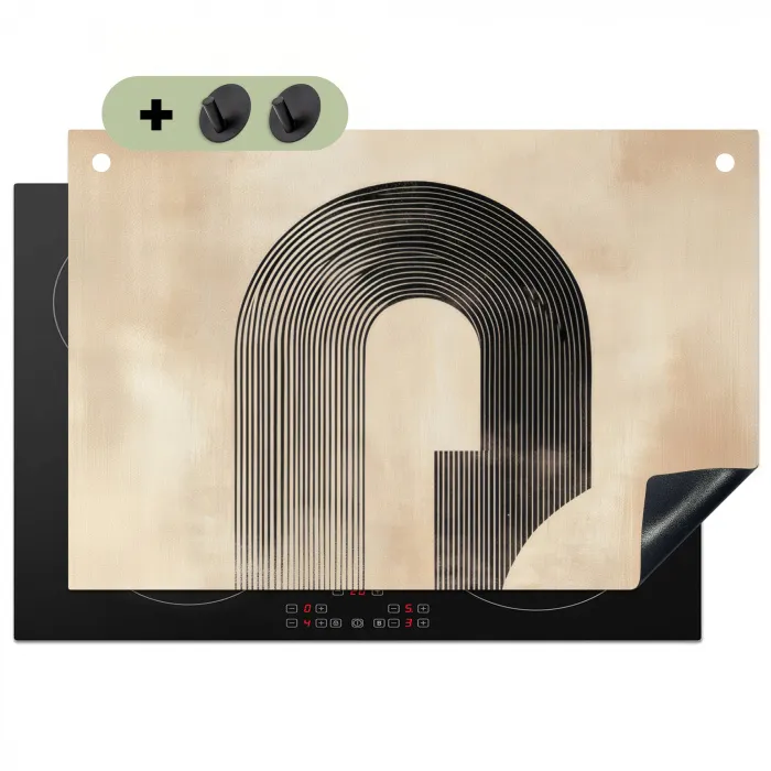 Boog -  Strepen - Minimalistisch - Zwart Inductie beschemer met haakjes klein -3d