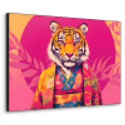 Tijger - Kimono - Planten - Roze Textielframe zwart klein -3d
