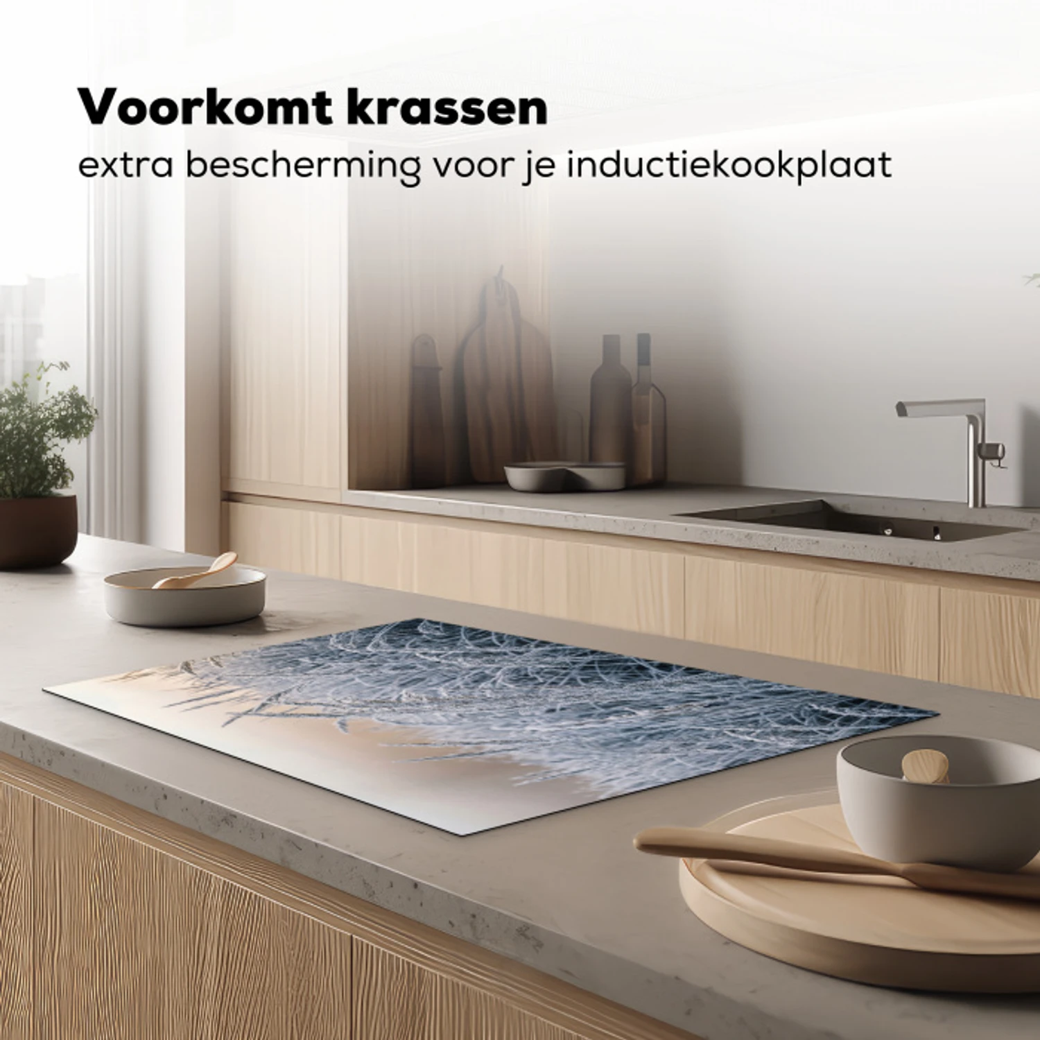 Rijp - Gras - Kristallen - Winter - Minimalistisch Inductie beschermer vinyl 3mm klein -sfeer1
