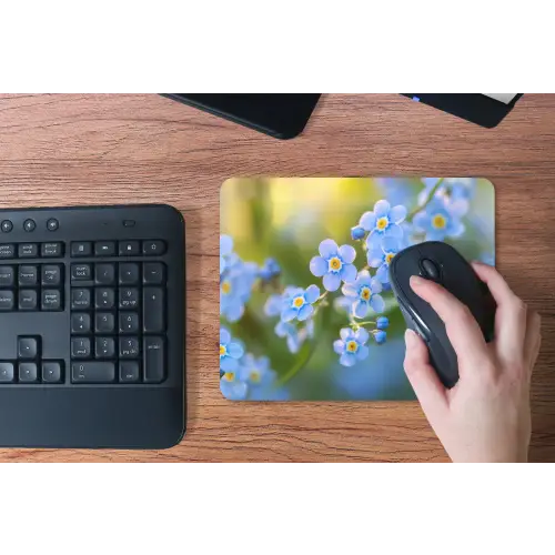 Bloemetjes - Blauw - Vergeet mij nietjes muismat rubber klein -toetsenbord