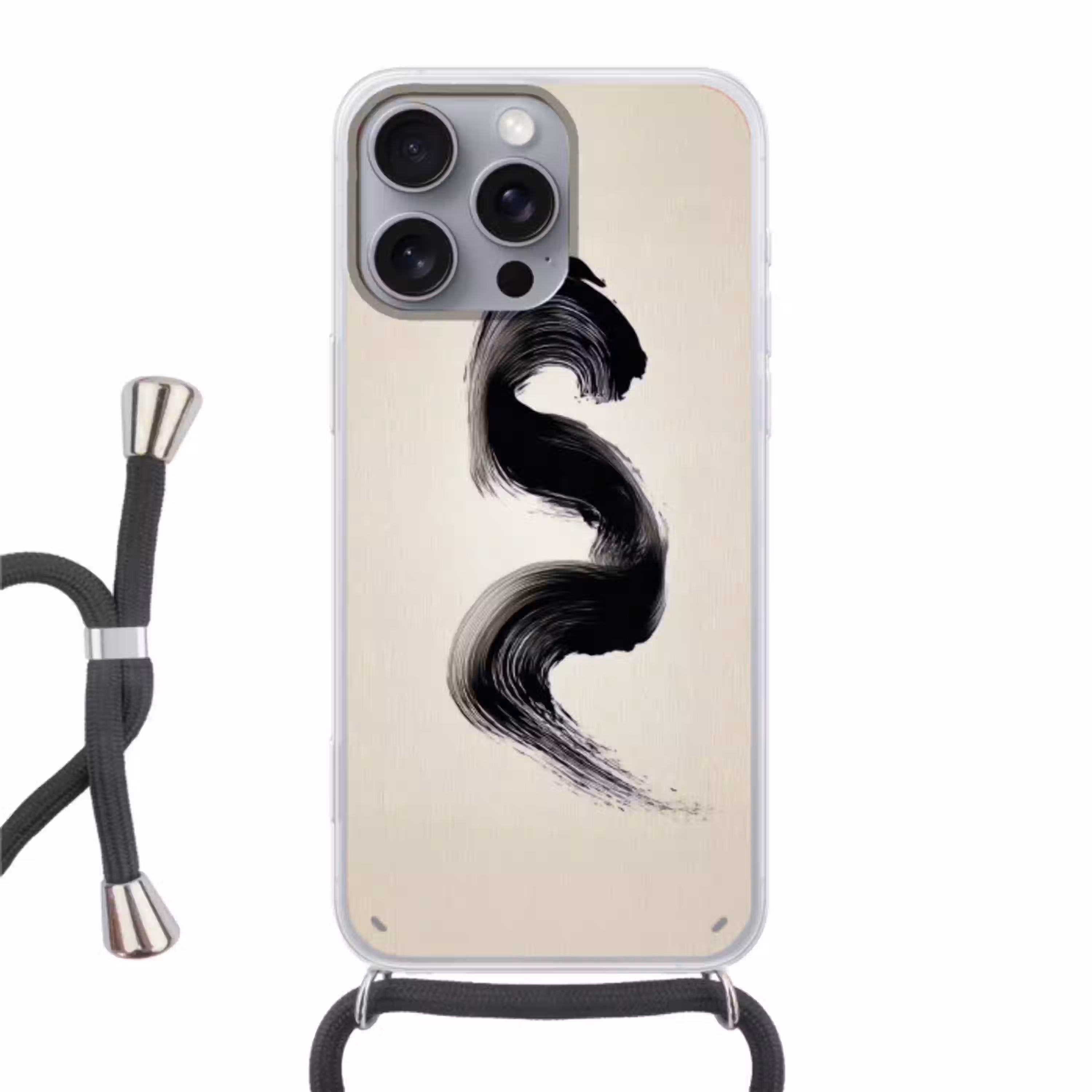 Penseelstreek - Zwart - Minimalistisch Hoesje iPhone 16 Pro Max met koord klein -3d