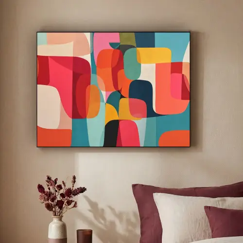 Vormen - Kleurrijk - Abstract - Vlakken Textielframe zwart klein -sfeer1
