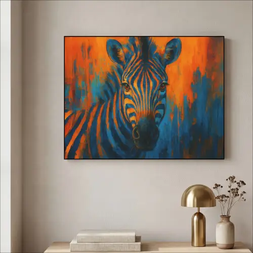 Zebra - Abstract - Blauw Textielframe zwart klein -sfeer2