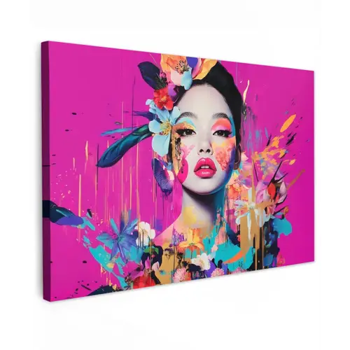Vrouw - Portret - Abstract - Paars Tuinposter op houten frame 2 cm dik klein -3d