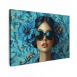 Vrouw - Bloemen - Vlinders - Blauw - Abstract Tuinposter op houten frame 2 cm dik klein -3d