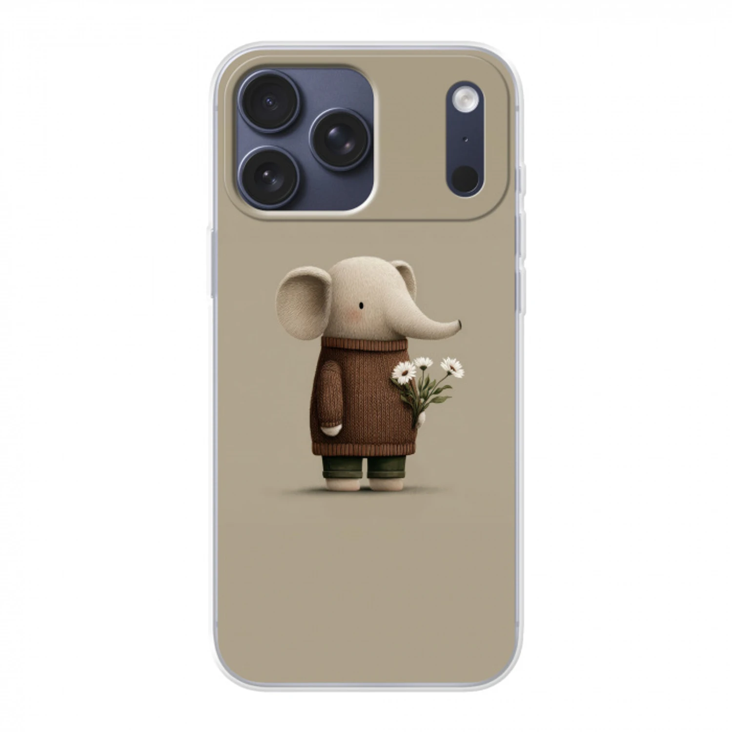 Olifant - Witte bloemen - Kindvriendelijk Telefoonhoesje iPhone 17 Pro Max klein -3d