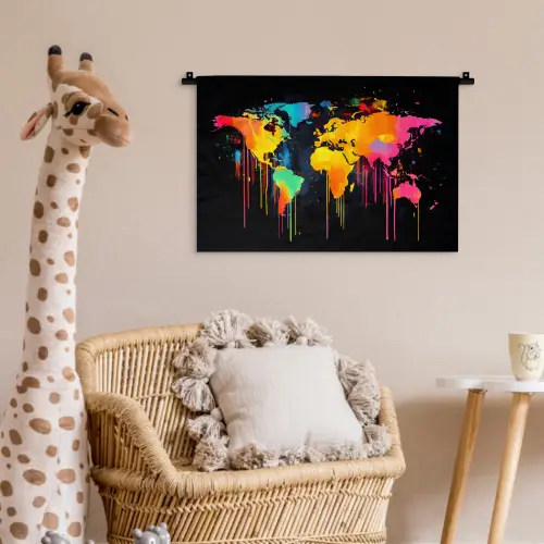 Wereldkaart - Verf - Kleurrijk - Graffiti - Wereld Wandkleed katoen klein -wsfeer5_kind