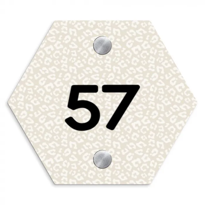 Beige panterprint - Traditioneel Naambord Hexagon klein -3d