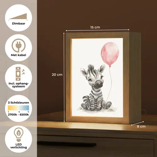 Zebra - Baby - Dieren - Roze ballon Light Box met kabel klein -USP_NL