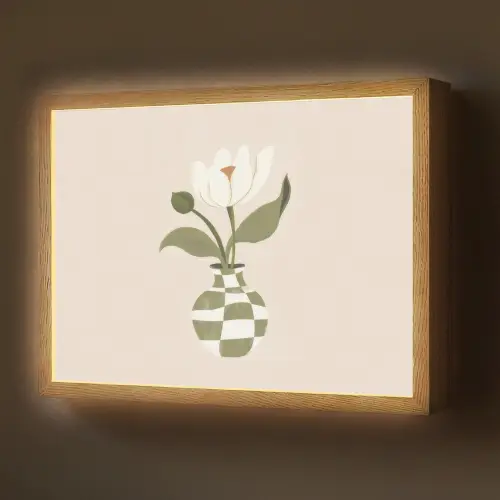 Vaas - Geruit - Bloem - Groen Light Box met batterij (Wandlamp) middel -z3d_website