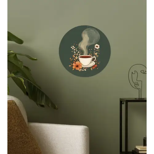 Kop - Bloemen - Groen - Koffie Wandcirkel behangsticker klein -sfeer2