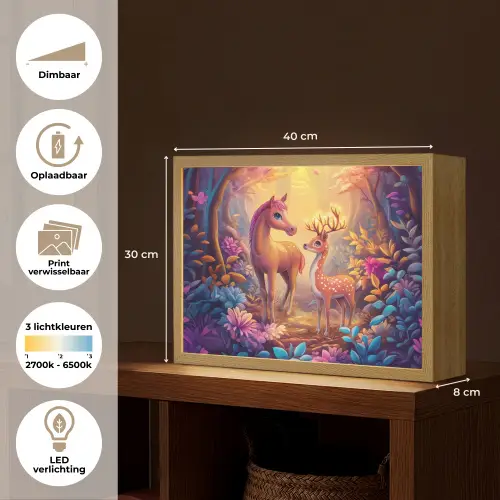 Paard - Hert - Sprookjesbos - Paars Light Box met batterij (Wandlamp kind) middel -USP_websiteoverzichtNL