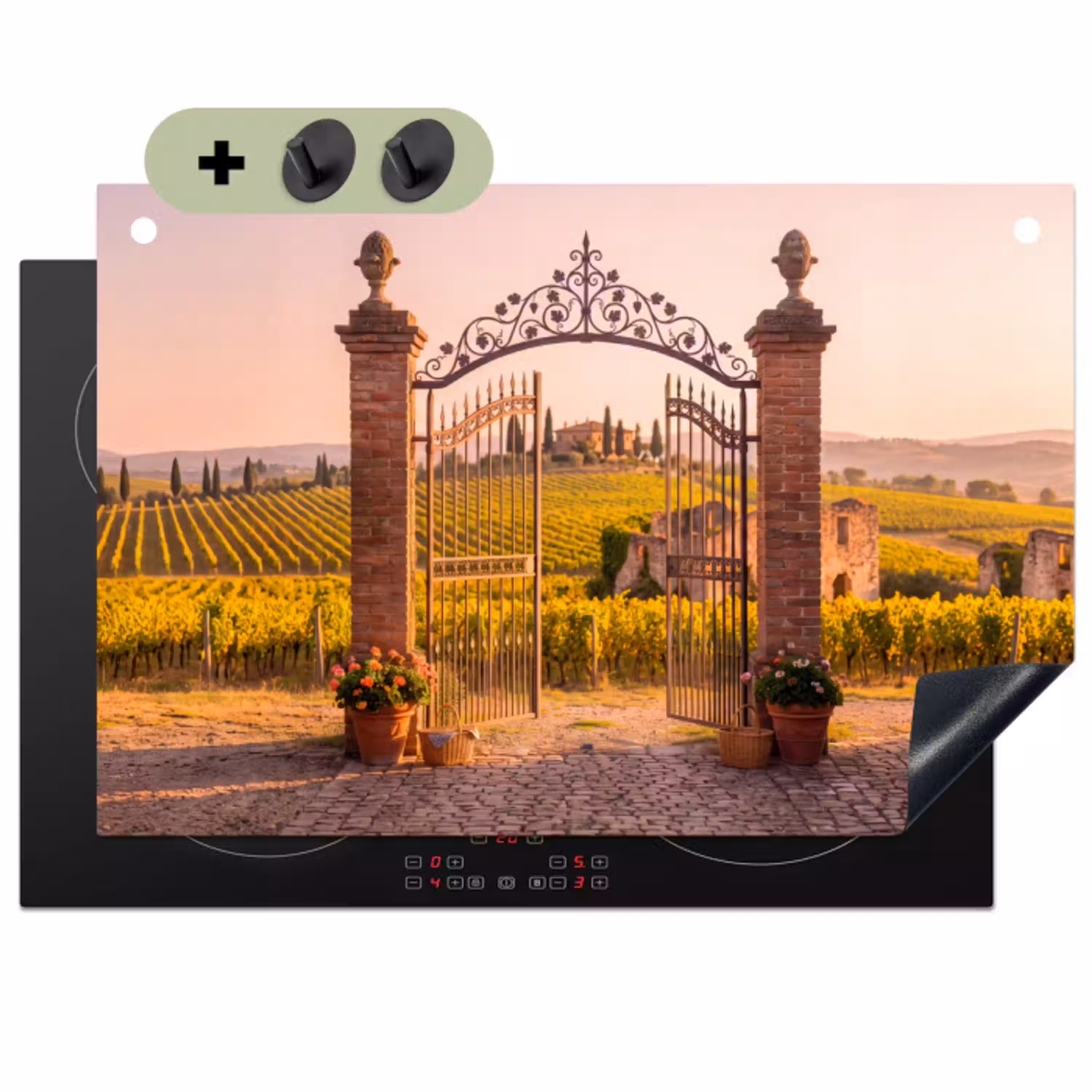 Poort - Landschap - Platteland - Zonlicht - Warm Inductie beschemer met haakjes klein -3d