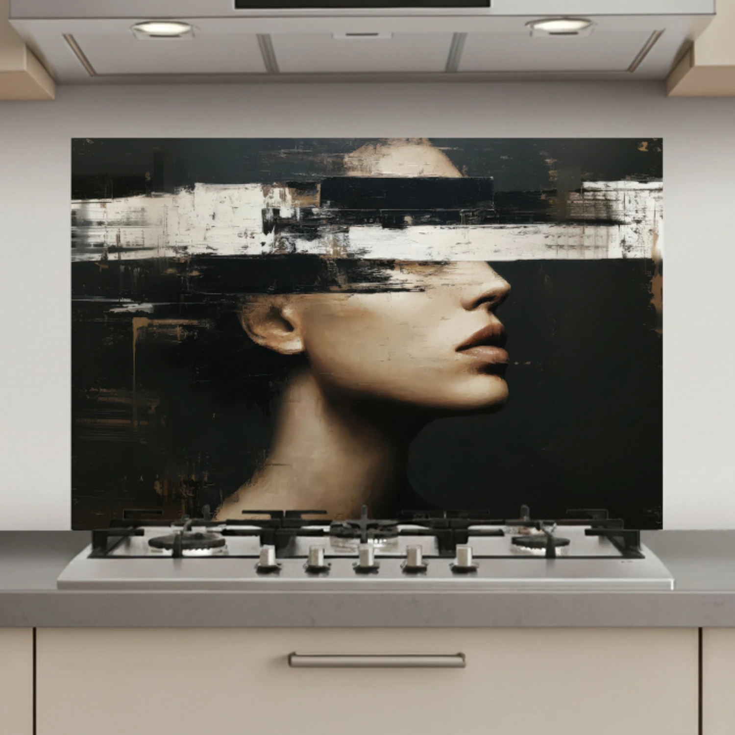 Gezicht - Vrouw - Zwart - Abstract keuken achterwand spatscherm klein -3d_website