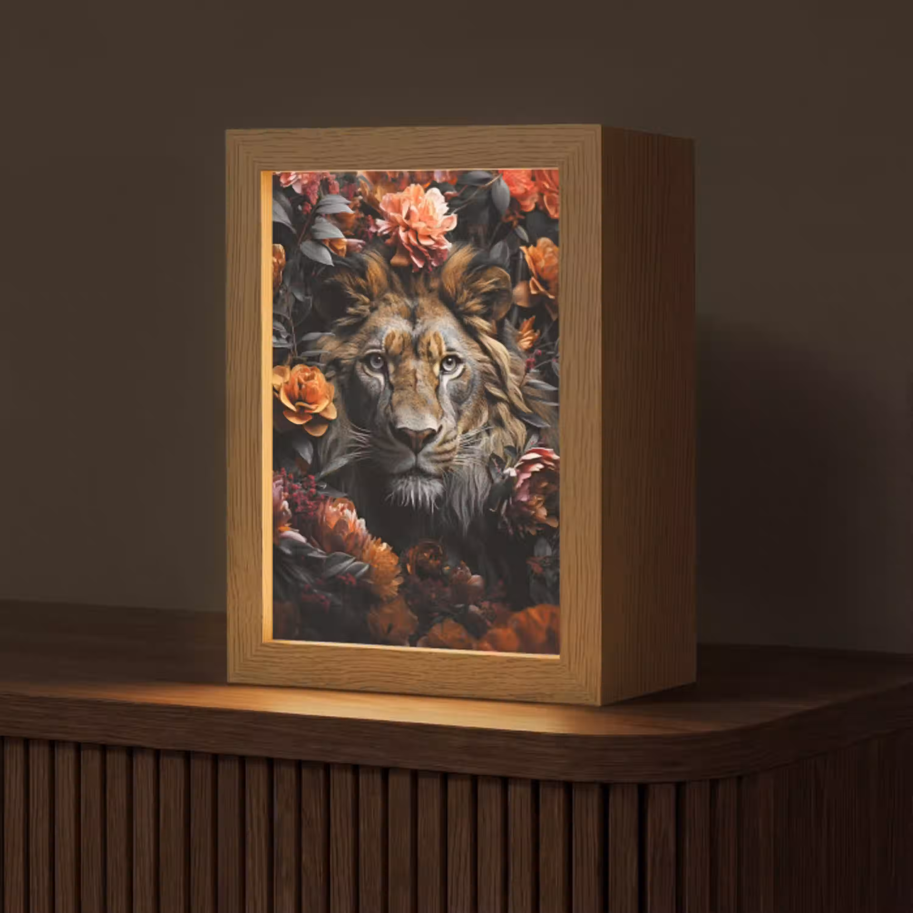 Leeuw - Dier - Natuur - Bloemen - Botanisch Light Box met kabel (Tafellamp) klein -z3d_website