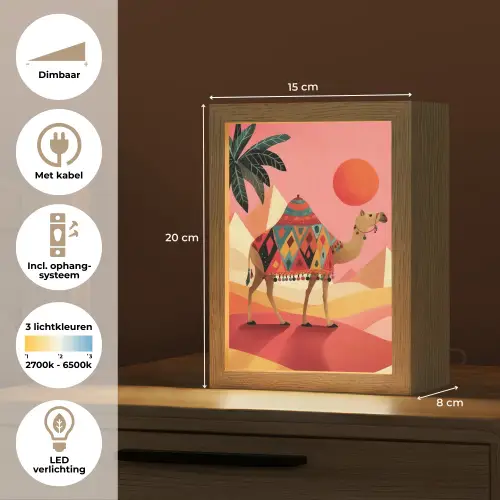 Kameel - Pyramides - Rode zon Light Box met kabel (Tafellamp) klein -USP_NL