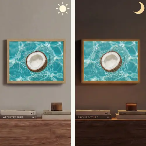 Kokosnoot - Water - Wit Light Box met batterij (Wandlamp) middel -sfeer3