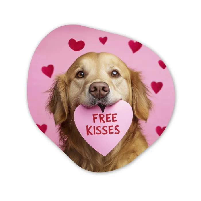 Hond - Kiss- Valentijn - Hartjes Wandcirkel Organisch Aluminium middel -3d