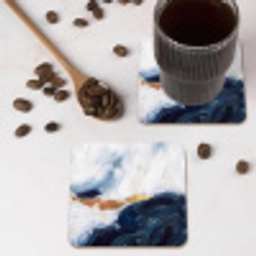 Abstract - Acryl - Blauw - Goud - Elegant onderzetter kurk middel -sfeer2