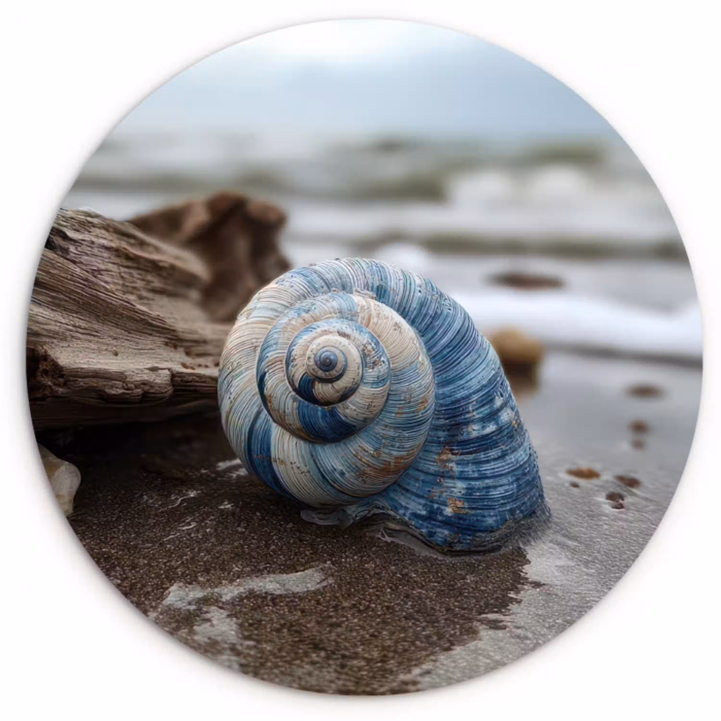 Schelp - Strand - Blauw - Zee Wandcirkel kunststof plaat 5mm dik klein -3d