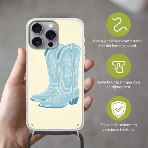 Illustratie - Cowboylaarzen - Patroon Hoesje iPhone 16 Pro Max met koord klein -sfeer2_NL
