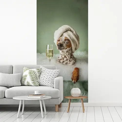 Hond - Bad - Champagne - Handdoek fotobehang vinyl groot -woonkamer