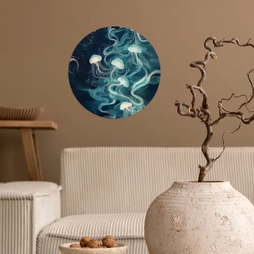 Kwallen - Zee - Wit - Golven Wandcirkel behangsticker klein -sfeer1