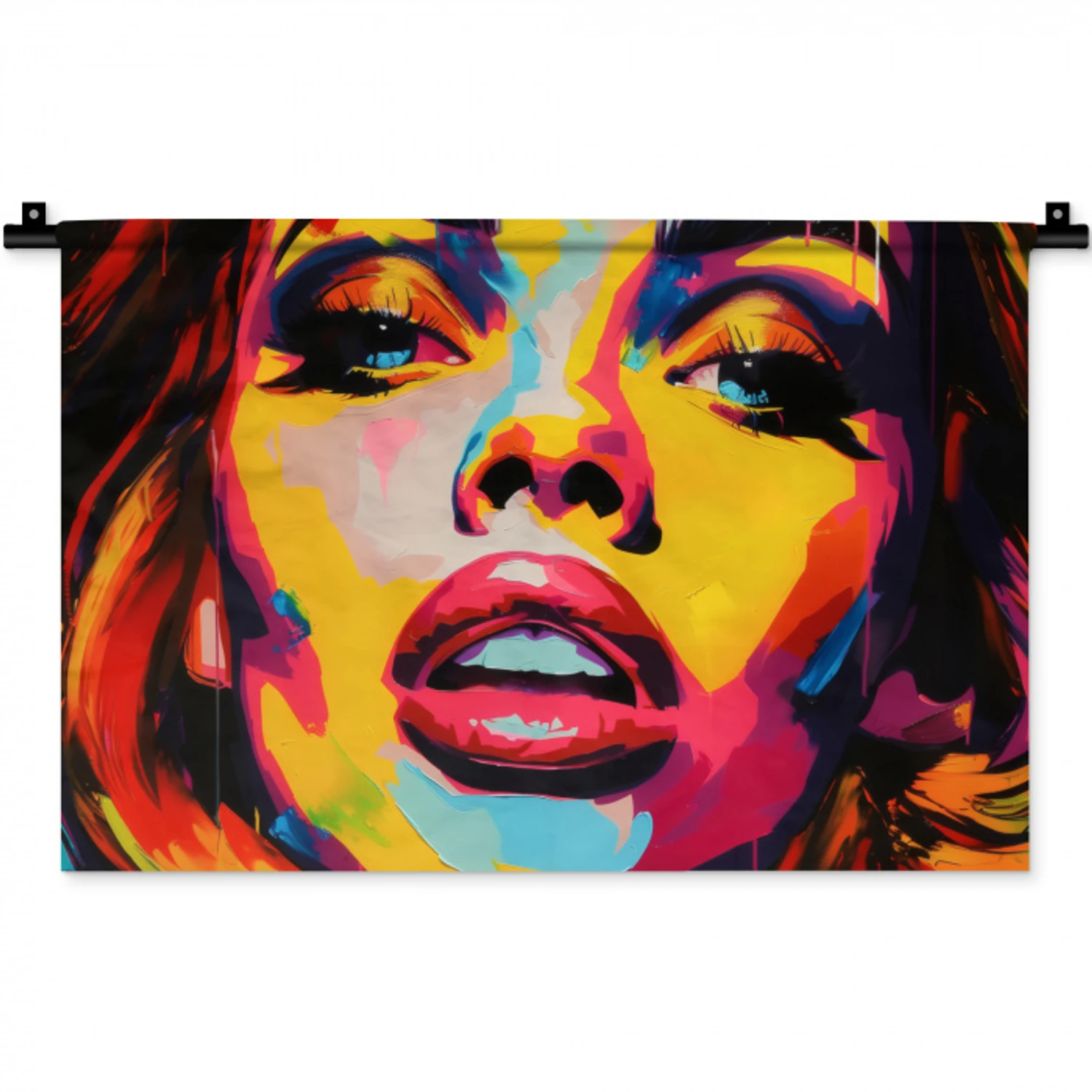 Vrouw - Gezicht - Kleurrijk Wandkleed katoen klein -zz3d