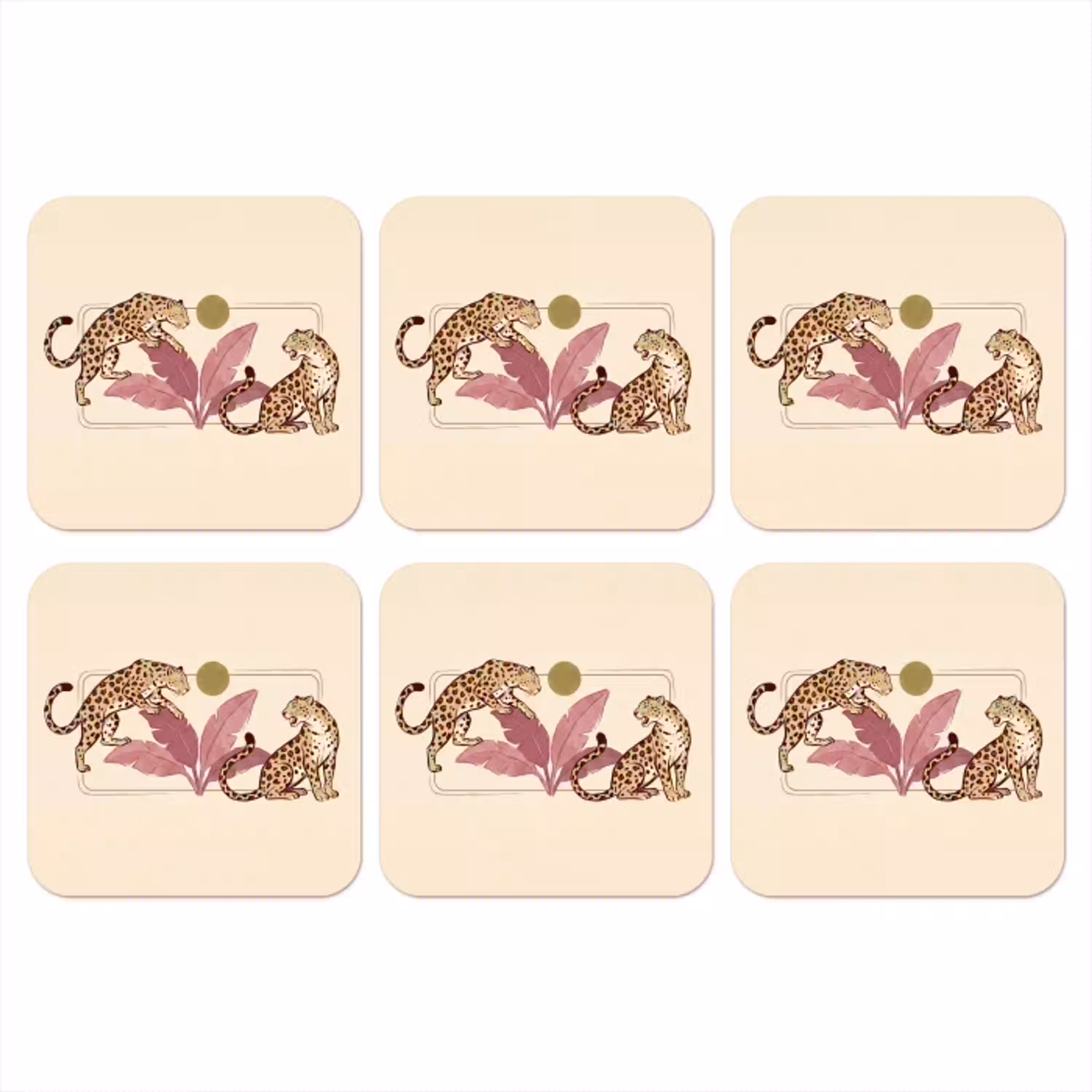 Dieren - Kat - Jungle - Illustratie - Beige onderzetter kurk middel -3d