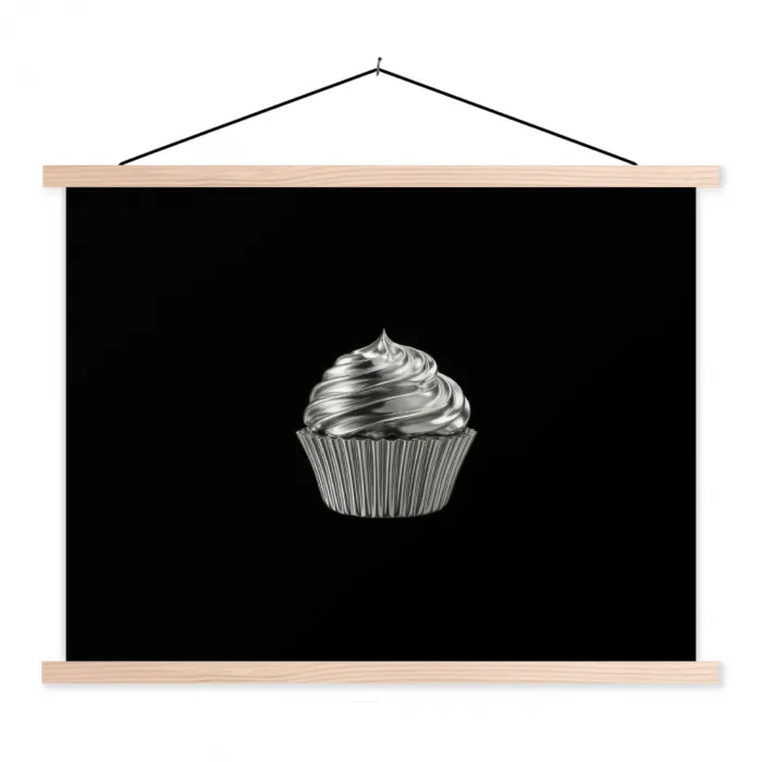 Cupcake - Luxueus - Zilver textielposter latten blank klein -3d