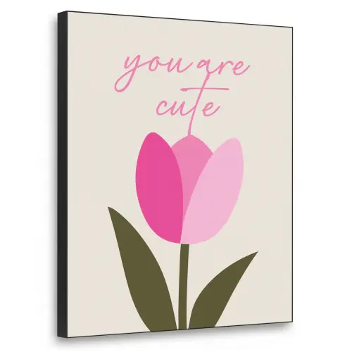 Tulp - Roze - Valentijn - Bloem Textielframe zwart klein -3d