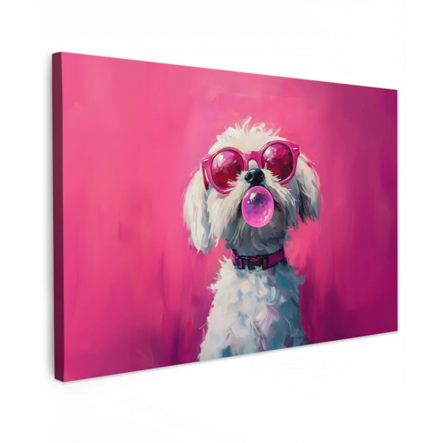 Pink - Hond - Bubbel Tuinposter op houten frame 2 cm dik klein -3d